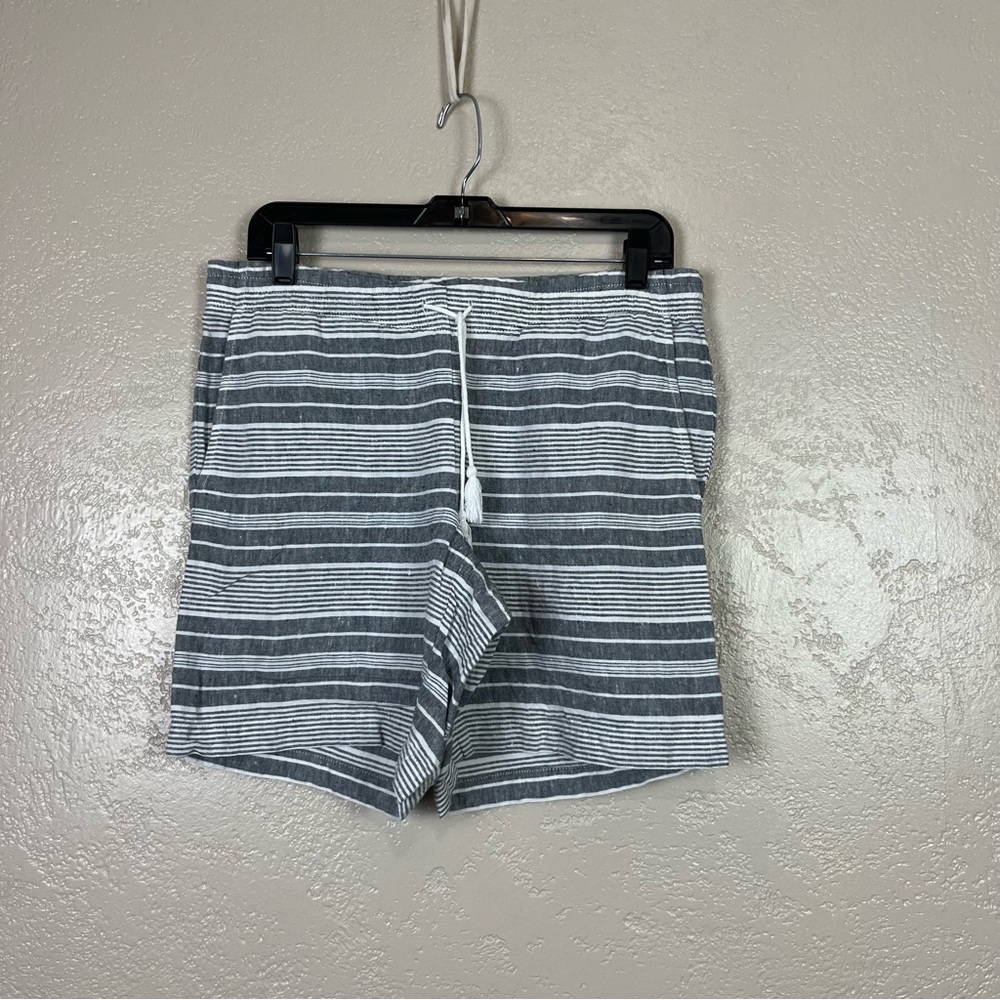 J.Jill love linen women gray white striped elastic waist shorts Sz XS 100% linen